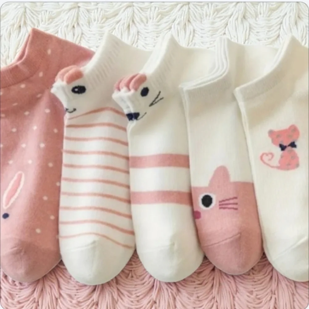 5 pairs Adorable Cartoon Cat Print Novelty Ankle Socks